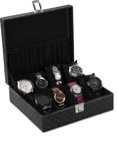 Image of STORESHINE Unisex 8 Slots Watch Organiser Box Black (Black::Black)