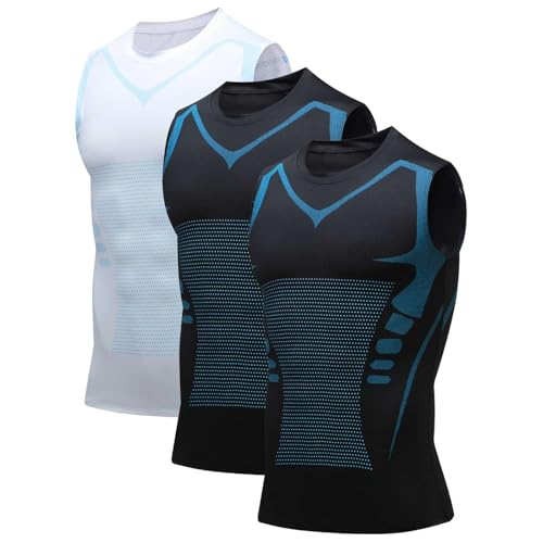 3PC Ionic Shaping Vest, Sport de Vest, Shape Tshirt,débardeur De Compression Homme,Debardeur Homme,Gilet Modelant Ionique Nouvelle Édition,Men Body Shaper...