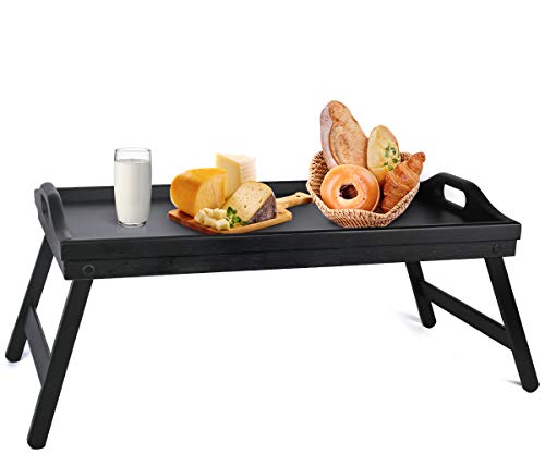 Bed Tray Table with Folding Legs Wooden Serving Breakfast in Bed or Use
