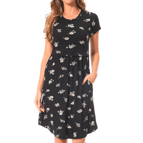Image of Bearsland Women's Short Sleeves Maternity Dress Nursing Breastfeeding Dresses with Pockets