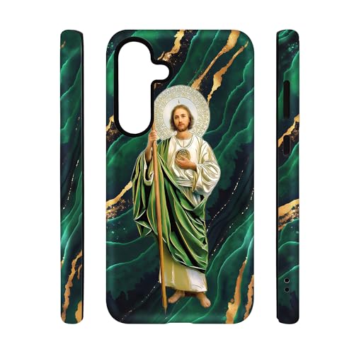qizjio San Judas Green Marble Phone Case Shockproof Protective Mexican Cases for Samsung Galaxy S25 Plus