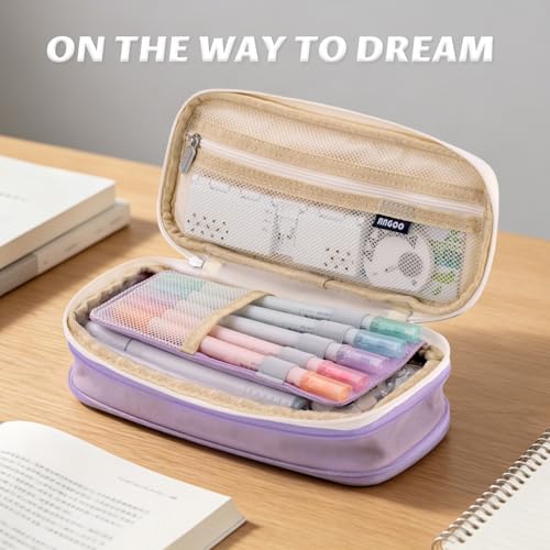 Image of EASTHILL Fabric Big Capacity Pencil Pen Case Office College School Large Storage High Capacity Bag Pouch Holder Box Organizer (Khakhi),Blue
