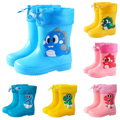 Genérico Botas de Agua para Niños y Niñas con Cordón Ajustable en el Cuello, Botas de Lluvia Caucho Goma de Dinosaurio Impermeable y Antideslizante