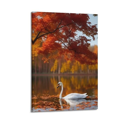 Poster d'automne cygne sur le lac pour mur élégant