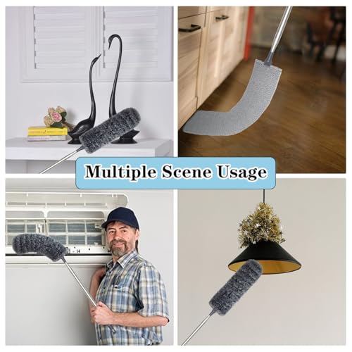 Image of 4 Pcs Dusters for Cleaning, 2-9 Ft Duster with Extension Pole, Cobweb Duster with Extension Pole, Duster for Cleaning High Ceilings, Fans, Furniture, Spider Webs(Grey)