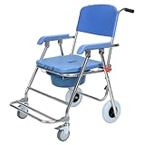 qorkhogr 4 in 1 Shower Chair with Wheels,Foldable Bedside Commode Wheelchair for Elderly and Disabled Shower Commode Wheelchair with Arm Backrest Footrest Raised Toilet Seat Raiser for Senior Blue