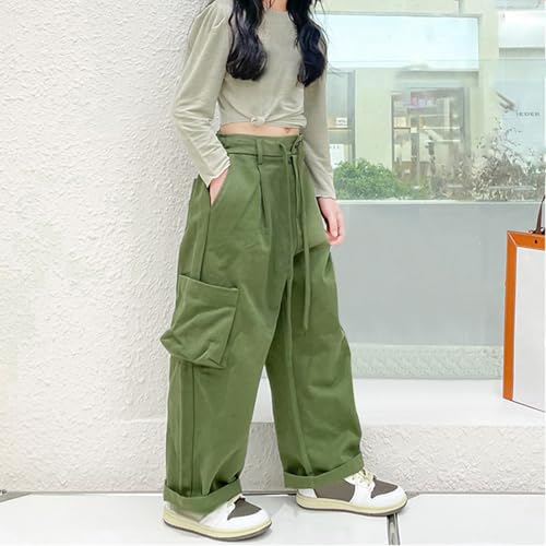 Girls' Vintage Multi-Pocket Cargo Pants Solid Color Streetwear Vintage Multi-Pocket Cargo Pants Streetwear4