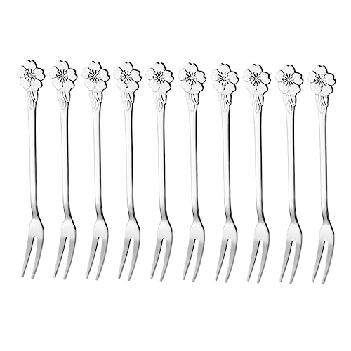 Cabilock 10pcs Cherry Blossom Fruit Forks Stainless Steel Dessert Tasting Forks for Boys and Girls for Salad Cake Snacks