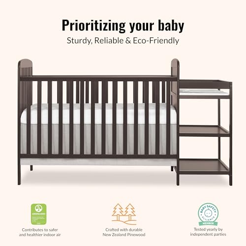 Image of Dream On Me Anna 4 in 1 Full Size Crib and Changing Table Combo in Chocolate Chip, Greenguard & JPMA Certified, Converts from Baby Crib to Toddler Bed and Day Bed