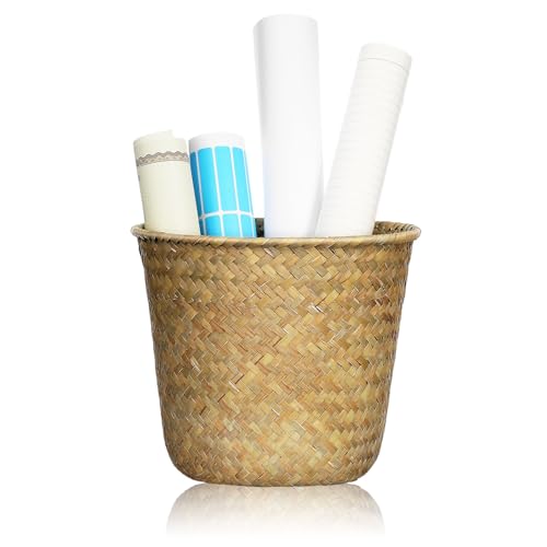 HOODANCOS Cesta Tejida de Junco Marino Multiusos para Almacenamiento y Maceta Tamaño Mediano 187X1524X14 CM Color Natural Adecuado para Decoración y Organización en Hogar y Jardín
