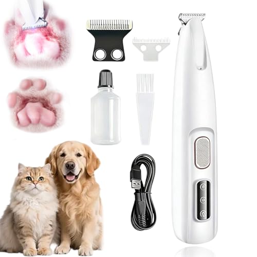 Tondeuse a Pattes Activ'Pet,Douce pour Chien et Chat, Lames Céramique et Inox, LED Intégrée, Rechargeable USB, pour Pattes, Yeux, Oreilles, Visage, Corps (Blanc)
