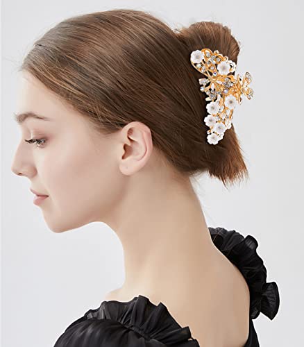 3 Pcs Vintage Rhinestone Hair Claw Clips Flower Butterfly Claws Crystal Non-Slip Vintage Hair Clamps Alloy Fancy Hair Claw Jaw Clips Hair Updo Grip Hair Accessories For Women Girls #TOP4