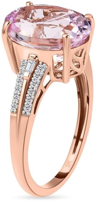 Certified AAA Genuine Rose Kunzite and Moissanite Ring in 925 Sterling Silver 14K Rose Gold Plated Ring Kunzite Women Jewelry, Gift for Her