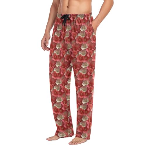 Aflyko Botanic Men's Pajama Pants Hibiscus Pink Red Pjs Sleepwear Bottoms2