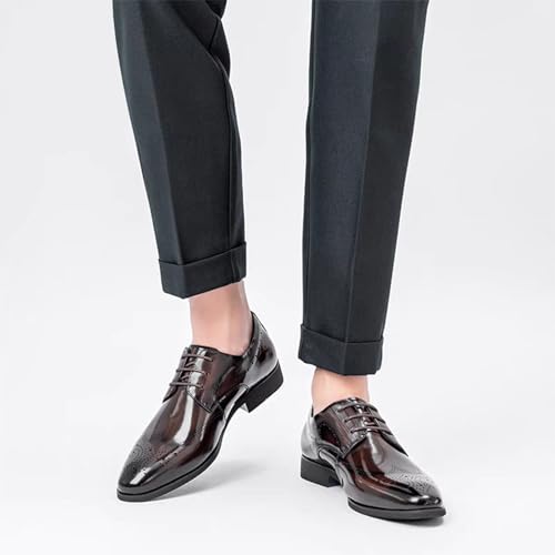 Men's Shiny Patent Leather Dress Shoes Fashion Slip-On Round Toe Lug Sole Anti-Slip Mid Chunky Heels with Adjustable Laces, Casual Thick Sole Business Shoes2