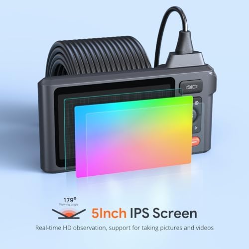 Bild 2 - 15m Triple Lens Endoskopkamera mit Licht, DEPSTECH 5-Zoll-IPS-Bildschirm Endoskopkamera, 1080P Industrie Endoskop Rohrkamera Kanalkamera, IP67 wasserdichte Inspektionskamera für Abflussrohre