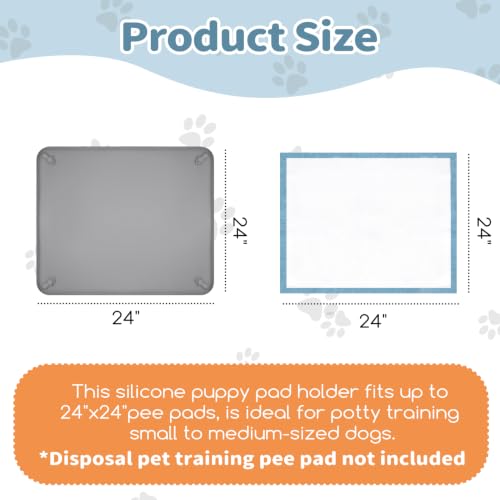 Image of Silicone Puppy Pad Holder Tray with Clips Fits for 24 inchx24 inch Pee Pads - Grey