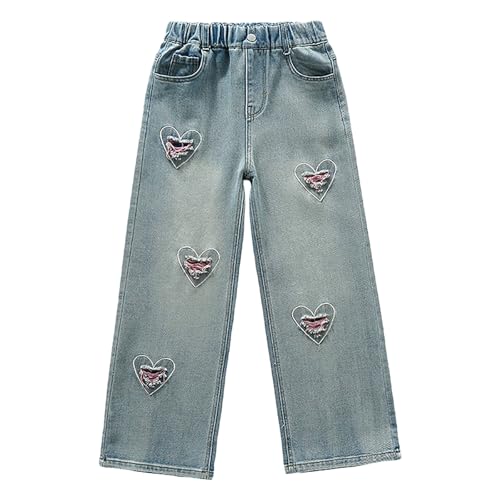 Heart 𝐘2K Jeans Baggy Wide Leg Elastic High Waist Denim Pants for Girls Fall Straight Leg Streewears with Pokets