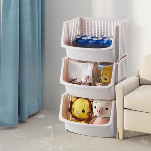 Hrzisda収納ワゴン 絵本棚 食品棚 おもちゃ棚 可愛い 大容量キッズ収納 おもちゃ収納ワゴン 収納バスケット 収納ラック スナックの保管 絵本棚子供部屋小物雑誌収納 おもちゃ箱 プレゼントバスケット (ホワイト3層)