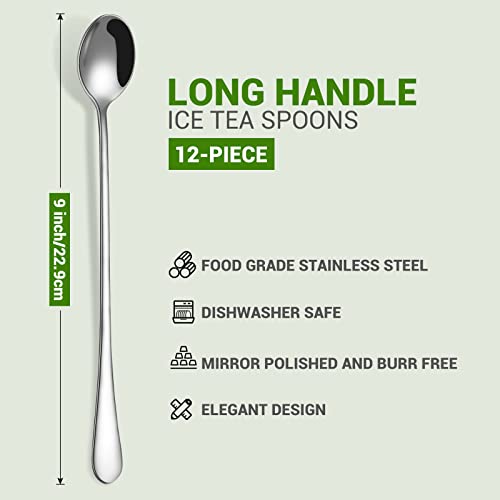 Image of Long Handle Spoon, Long Mixing Stirring Spoon for Iced Tea, Coffee Suitable for Tall Glasses, Cocktail Bar Stainless Steel Long Handle Spoon, Soda Spoon, Milkshake Spoon (12 pcs Long)