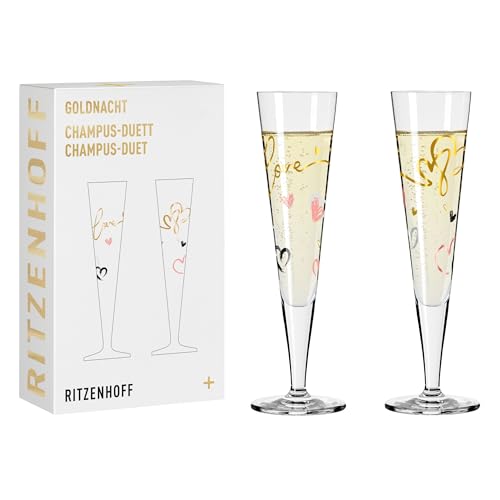 RITZENHOFF 6031004 Champagnerglas 200 ml - Serie Goldnacht Duett 2023, 2x Designerstück mit Echt-Gold - Made in Germany