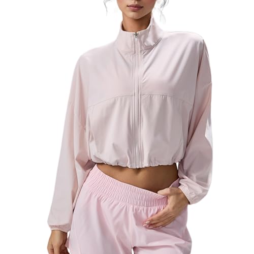 altiland Women's UPF 50+ Sun Protection Cropped Zip Up Jackets for Athletic Workout Running Cool Feeling