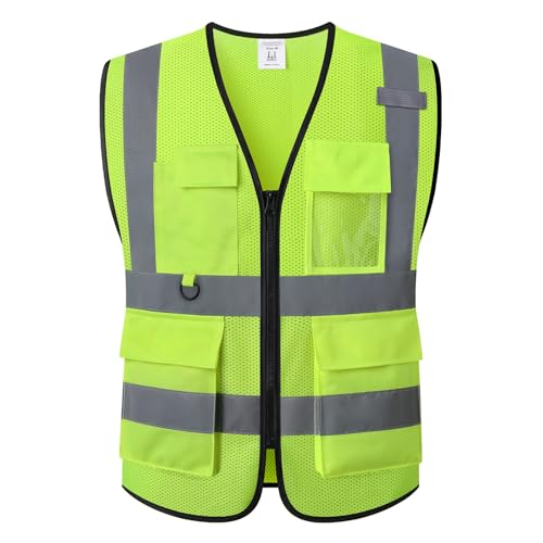 HATAUNKI Safety Vest for Men Women Hi Vis Vest with Pockets Mesh High Visibility Vest Meets ANSI/ISEA Standards (Yellow-20, Large)