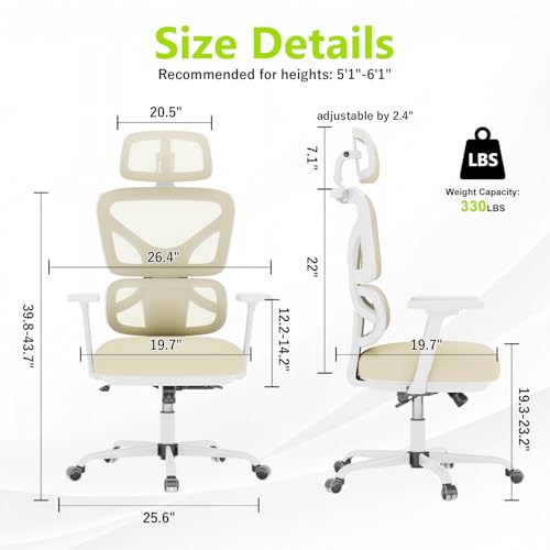 XUEGW Ergonomic Office Chair Mesh Desk Chair with Lumbar Support and Headrest, High Back Computer Chair with Armrest and Tilt Lock, Home Office Desk Chairs for Men Women