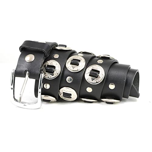 Milwaukee Leather MP7120 Men's Chrome Conchos - Black Leather Belt with Interchangeable Buckle - 1.5 inches Wide - 34