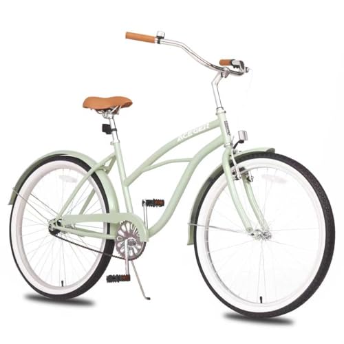ACEGER 24 26 Inch Women Beach Cruiser Bike, Single Speed and 7 Speed, Adult Hybrid Bike Commuter Bicycle, Hi-Ten Steel Frame with Adjustable Handlebar and Saddle, Multiple Colors