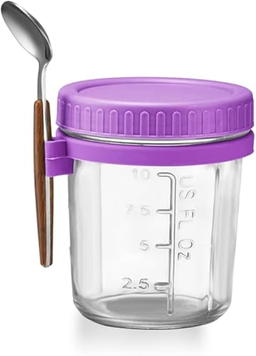 Miniatura 4 de Paquete de 2 recipientes de avena con tapas y cucharas, tarros de avena de vidrio de 16 onzas, tarros herméticos de gran capacidad para leche,