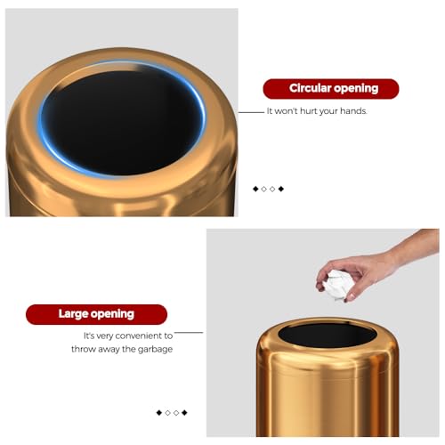 Image of 8L /2.1gal Open Top Garbage Can,Brushed Gold Trash Can,Brass Trash Can for Bathroom,Powder Room,Bedroom,Office (Rose Gold)