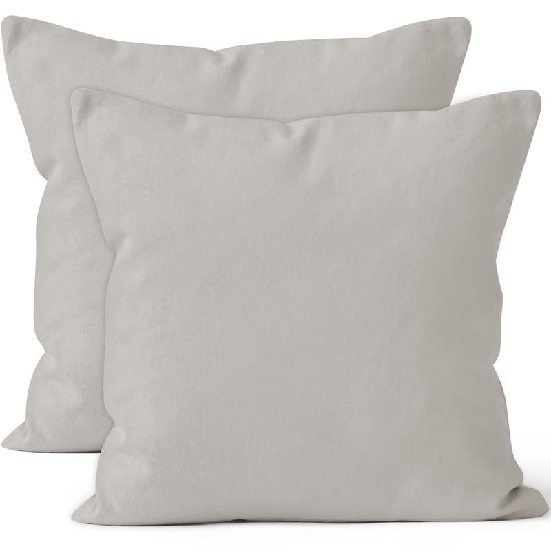 Encasa Homes Cushion Covers 2pc set (60x60 cm) - Light Grey - Solid Dyed Cotton Canvas, Decorative Large Square Colourful Washable Throw Pillow Cases for Living Room, Sofa, Bedroom, Home & Hotel