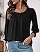 AKEWEI 3/4 Length Sleeve Womens Tops Work Tops for Women Womens Spring Fashion 2026 Casual Loose Fit Pleated Top Black S