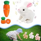 Zloeoa Bunny Stuffed Animal Plush, Interactive Electronic Pet Hopping Bunny Toy, Realistic Stuffed Easter Bunny Rabbit with Sounds and Movements Animated Walking Wiggle Ears Twitch Nose (White)