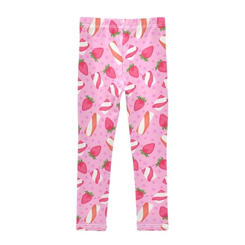 Marshmallows and Strawberries Girls Leggings,Workout Leggings for Girls Toddler Athletic Leggings Size for 3-10T2
