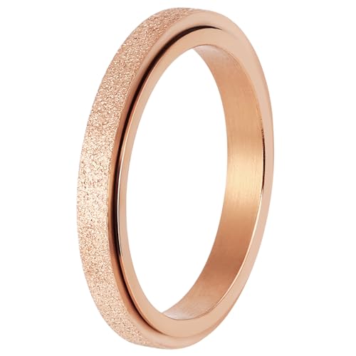 Calefee Bague Anti Stress Femme Anneau Tournant, Bague Femme Acier Inoxydable de Fiancaille Alliance Rotatif en Or Rose Mat de 3mm de Large, Taille 62