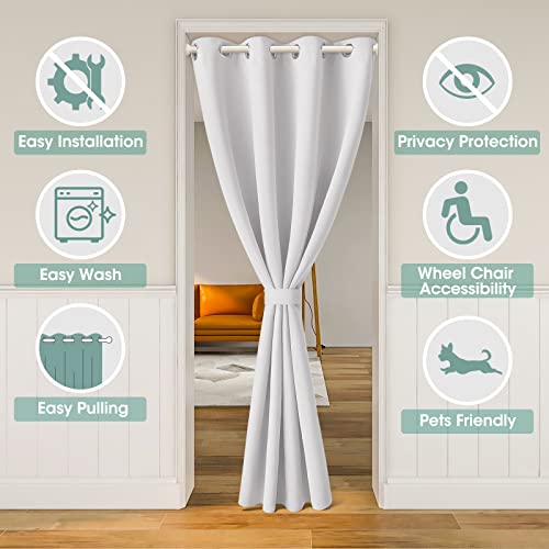 Homeideas Greyish White Doorway Curtains Privacy, Grommet Closet Door Curtain For Bedroom, W39 X L78 Inch Solid Blackout Door Cover Curtains, Tie Back Insulated Window Curtain Drape, 1 Panel #TOP1