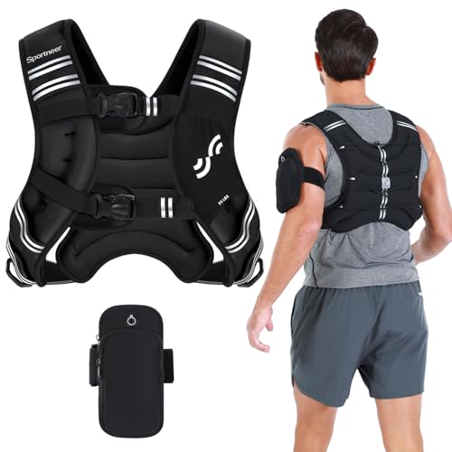 Sportneer Weighted Vest for Running Training 3.6 kg/ 5.4kg/ 6.8 kg/ 9kg/ 11kg Weight Vest with Reflective Stripe Running Vest for Workout Strength Training Fitness Muscle Building Weight