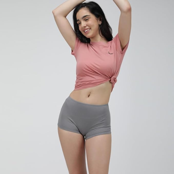 Image of Women's Cotton Blend Boy Shorts, Long Boxer Style Panty, Multi-Colour Full Coverage with Soft Stretch Fit