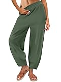 Caracilia Womens Barrel Wide Leg Sweatpants Casual Elastic Waist Comfy 2025 Fall Vacation Travel Lounge Pants Green X-Large