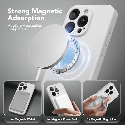 Image of Magnetic for iPhone 16 Pro Case, Compatible with MagSafe, [Full Camera Protection][Screen Protector] Silicone Shockproof Protective Phone Case for iPhone 16 Pro 6.3 inch, White