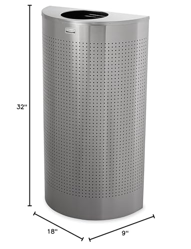 Image of Rubbermaid Commercial Products Silhouette Trash Can, 12-Gallon, Silver, Half-Round Indoor /Outdoor Garbage Can /Bin with Side Opening for Lobby /Office /School /Restaurant