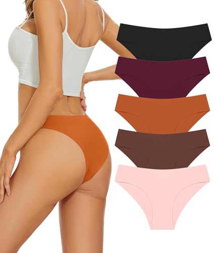 Jaywan Women's Seamless Breathable Invisible Thong Underwear, Soft Comfort Workout Low-Rise Sexy No Show Briefs, 5 Pack - image 1