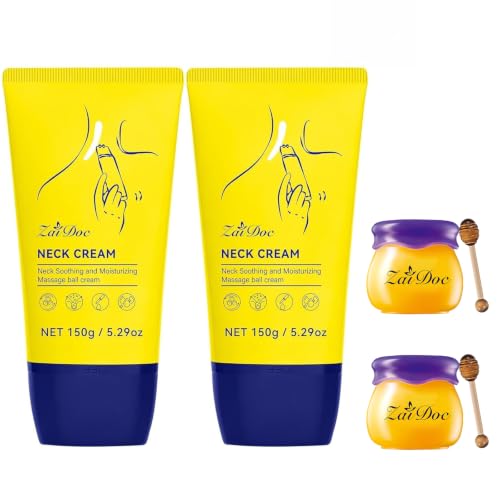 ZAIDOC 2 Packs Neck Cream with Roller & Lip Balm Anti-Aging Neck & Chest Cream with Multi-Peptide Collagen Urea for Moisturizing Tightening and Firming Smooths Wrinkles & Fine Lines