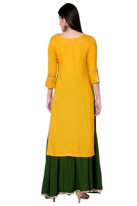 Image of NYPA Women Embroidery Soild Cut Sleeves Kurta And Soild Skirt Set
