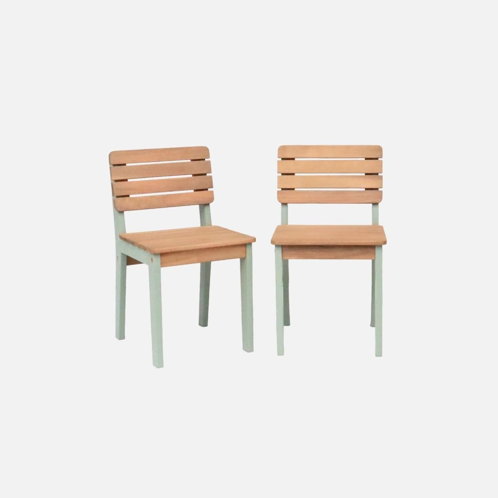 sweeek - Lot de 2 chaises en Bois d'acacia pour Enfant. Salon de Jardin Enfant Vert de Gris. intérieur/​extérieur