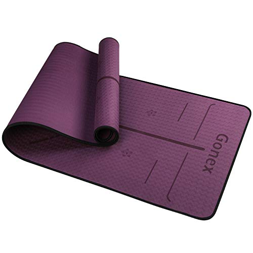 Gonex Esterilla de Yoga TPE Colchoneta de Yoga para Pilates Ejercicios Fitness Entrenamiento Deportes, Alfombrilla Antideslizante Cómoda Ligera con Correa de Hombro, 182x61cm Grosor 6mm