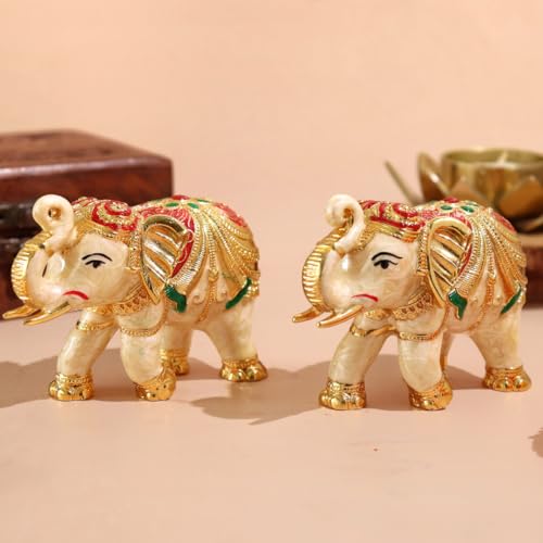 Image of The Spiritual Living Elephant Statue for Good Luck | 3.5 Inch - 2 Pcs | Idol | Home Decor | Hathi | Statue | Small Elephants for Decoration | Vastu | Feng Shui |
