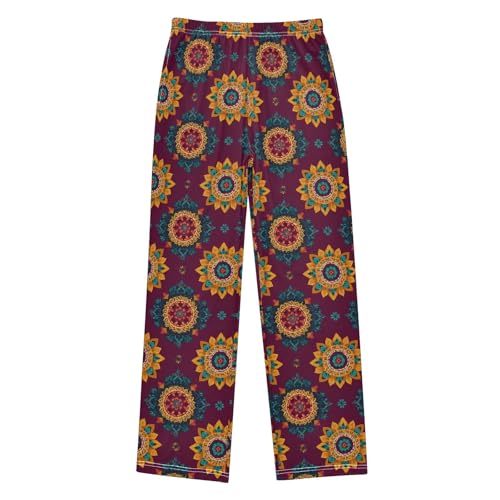 Pajama Pants Lounge Sleep PJ Bottoms Sleepwear Elastic Waist Drawstring S Yellow Mandala